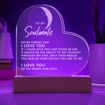 To My Soulmate - To The Moon And Back - Engraved Acrylic Heart