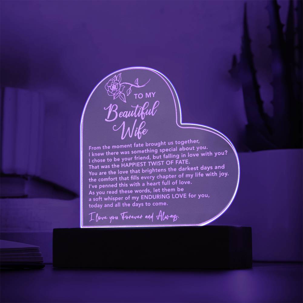 To My Beautiful Wife | Enduring Love Engraved Acrylic Heart Plaque