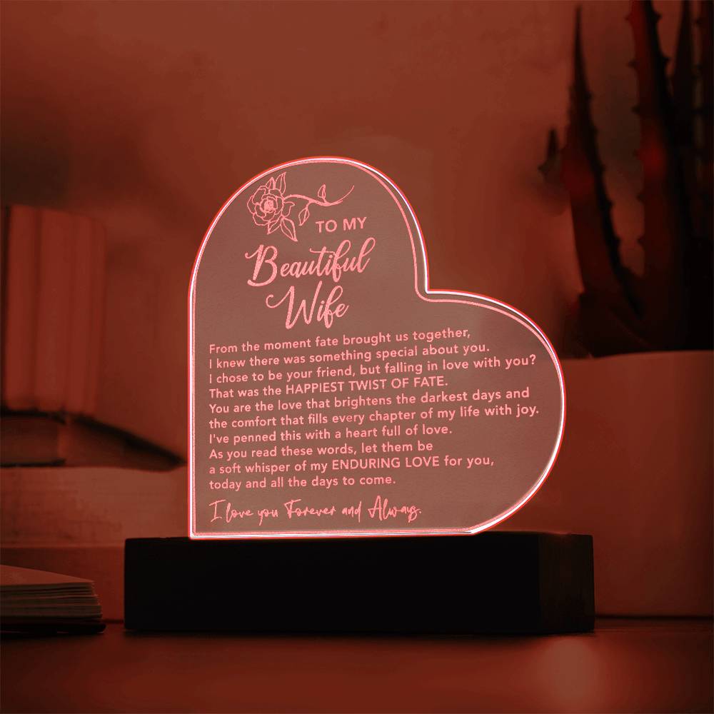 To My Beautiful Wife | Enduring Love Engraved Acrylic Heart Plaque